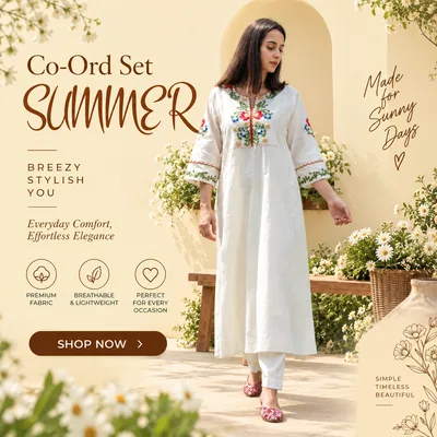 Summer co-ord set ad creative for an ethnic womenswear label
